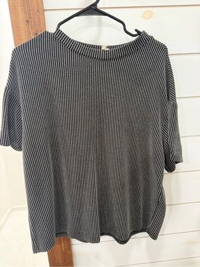Striped Short-Sleeve Knit Set in Black and White
